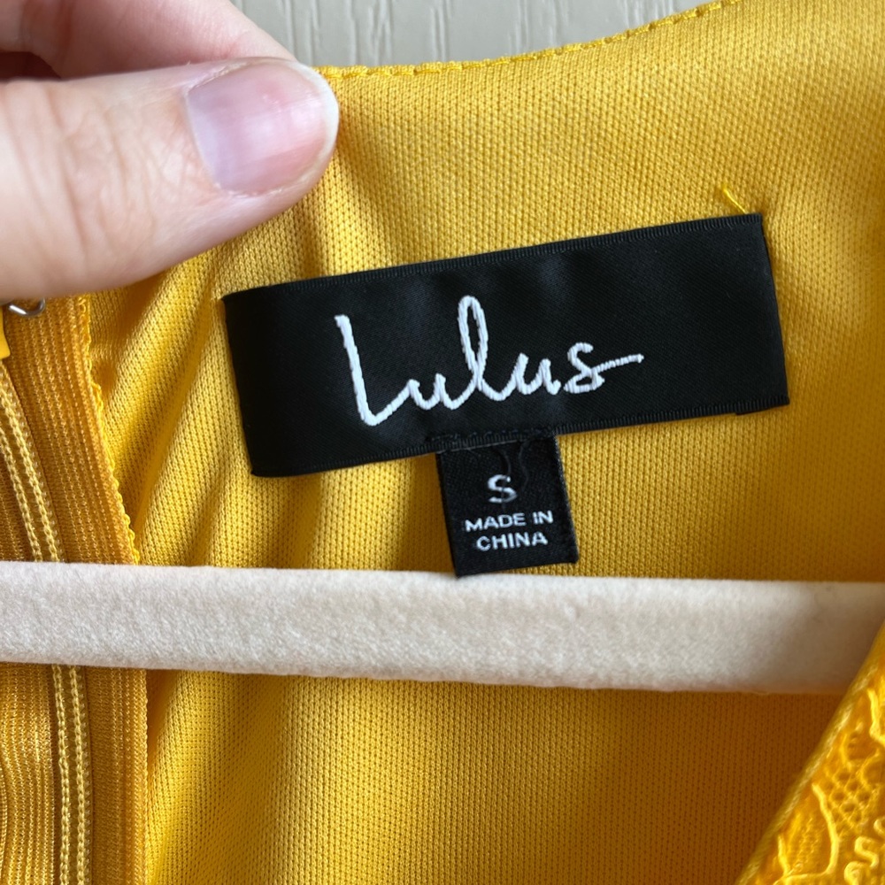 Lulu’s Harlou Mustard Yellow Lace Ruched Bodycon Dress - Picture 4 of 8
